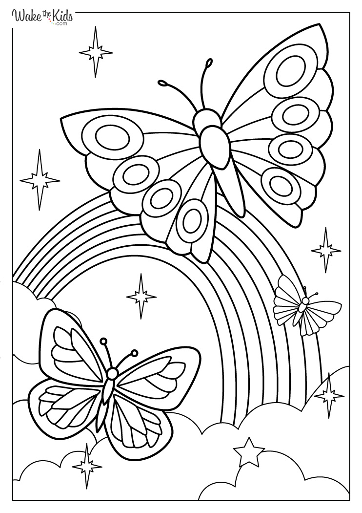 Butterfly and Rainbow Coloring Pages