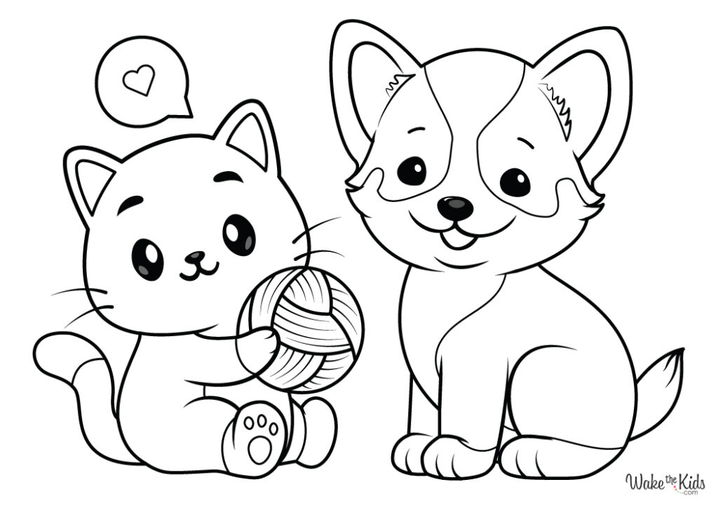 Cat and Dog Coloring Pages Free - Cute Cat And Dog Coloring Page 1024x724 