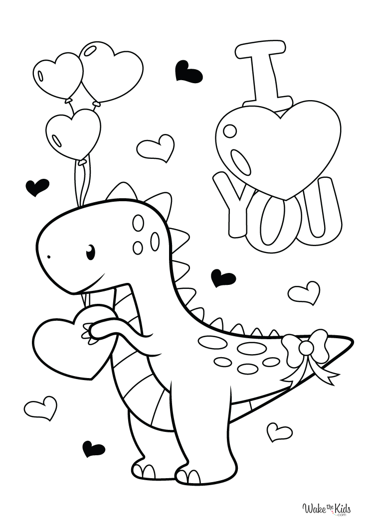 Dinosaur Valentine Coloring Pages