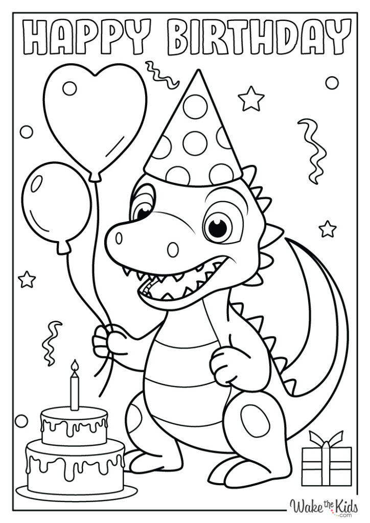 Dinosaur Birthday Coloring Pages (Free Printable PDFs) | WakeTheKids