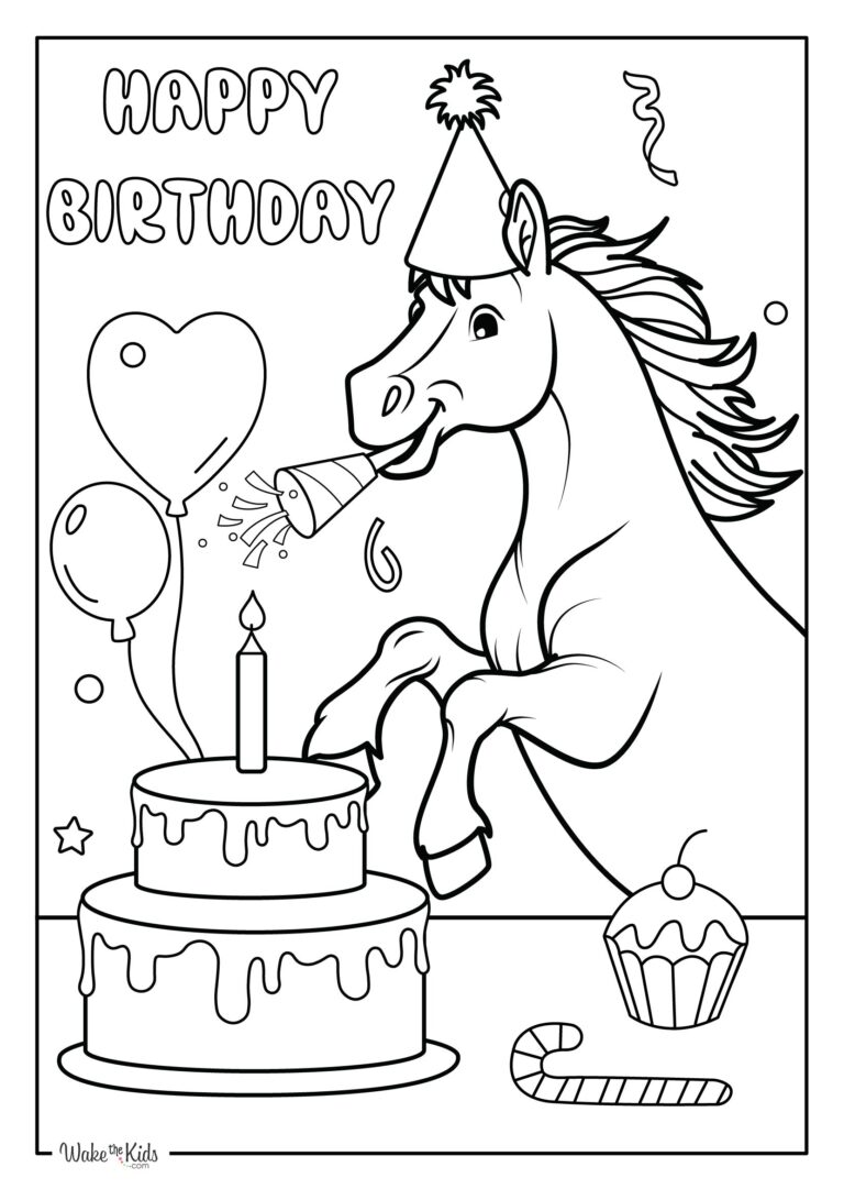 Happy Birthday Horse Coloring Pages
