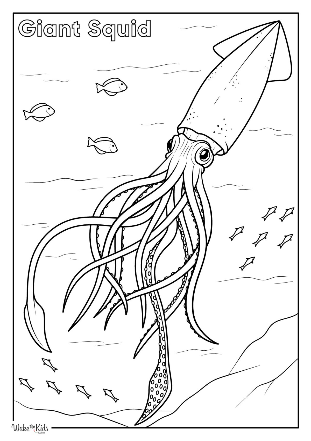 Squid Coloring Pages Free Printable - Giant Squid Coloring Page 1200x1698